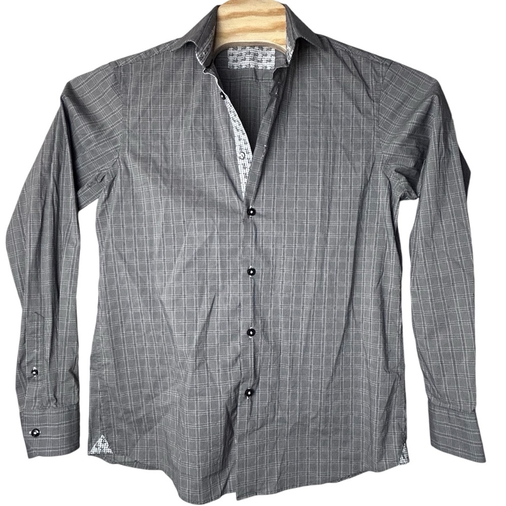 Men’s button front shirt size large black white sailboat print flip cuff‎ accent